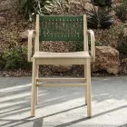 Luksusstol med armlæn i bleget bøg og reb Made in Italy - Nora Viadurini