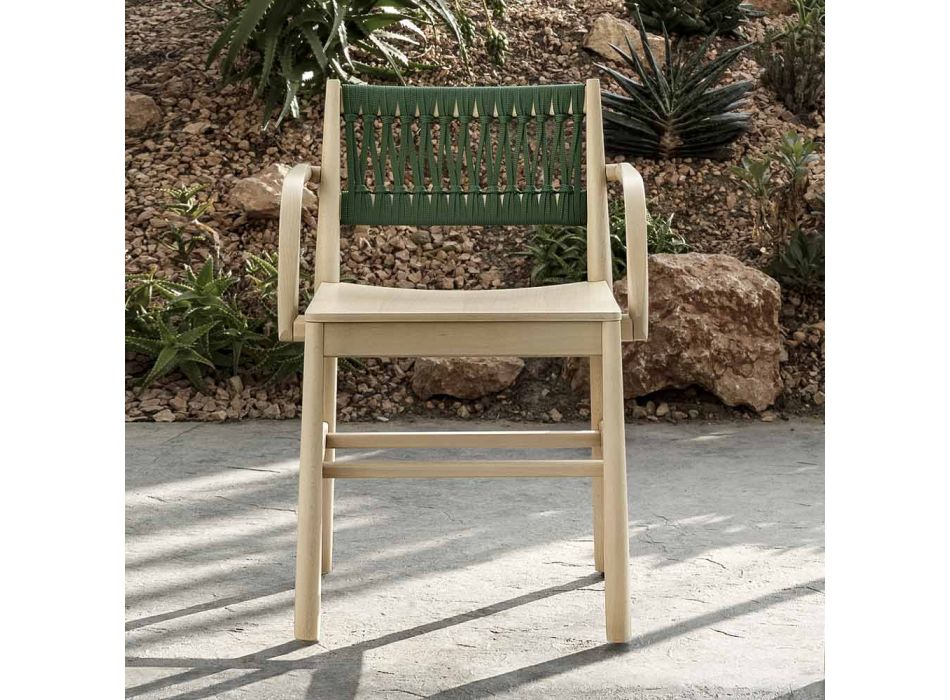 Luksusstol med armlæn i bleget bøg og reb Made in Italy - Nora Viadurini
