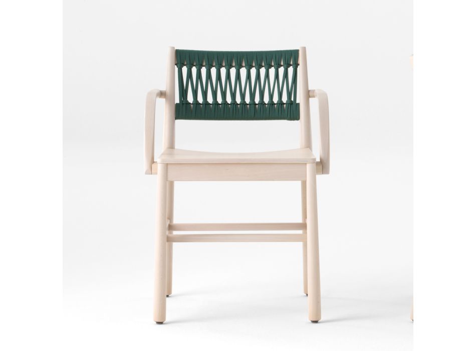 Luksusstol med armlæn i bleget bøg og reb Made in Italy - Nora Viadurini