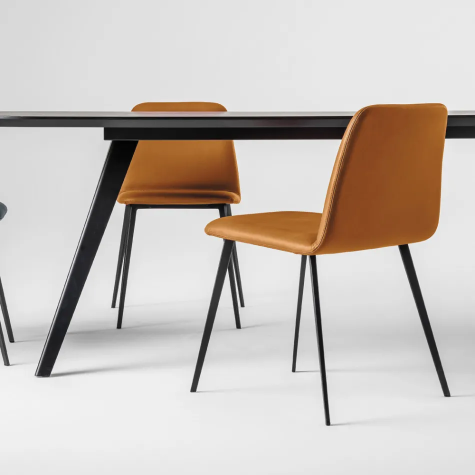 Luksus læderstol med metalben lavet i Italien, 2 stk - Molde Viadurini