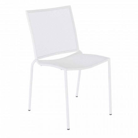 Stabelbar udendørs stol i hvidmalet stål, 4 stykker - Jaila Viadurini