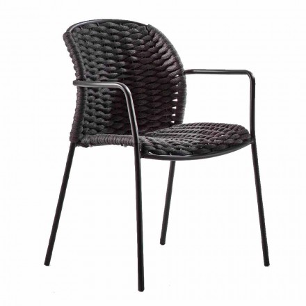 Stabelbar udendørs stol i reb og antracitmetal, 4 stykker - Drusilla Viadurini