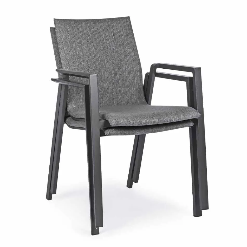 Stabelbar udendørs stol i stof og malet aluminium, 4 stykker - Assia Viadurini