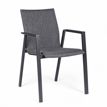 Stabelbar udendørs stol i stof og malet aluminium, 4 stykker - Assia Viadurini