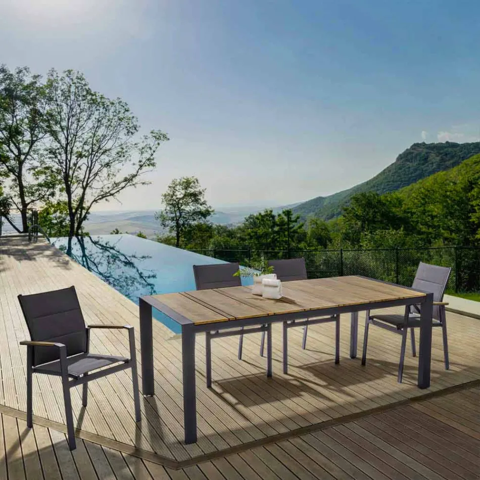 Stabelbar udendørs stol i Textilene og antracit aluminium, 6 stykker - Urban Viadurini