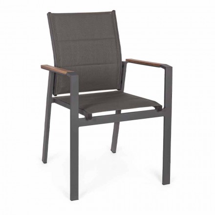 Stabelbar udendørs stol i Textilene og antracit aluminium, 6 stykker - Urban Viadurini