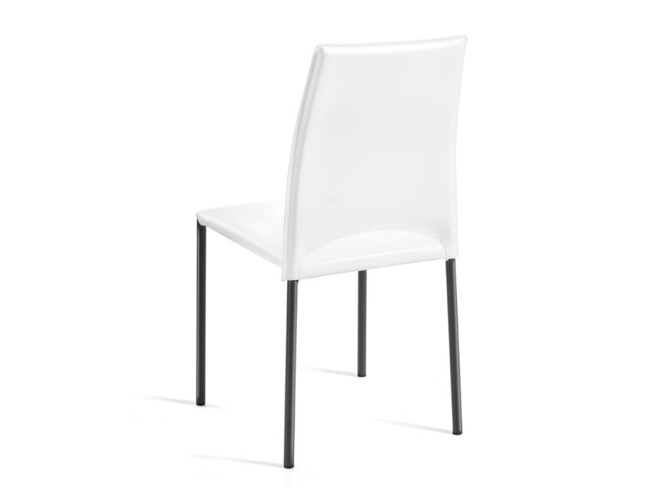 Hvid læderstol og sorte stålben lavet i Italien - skyer Viadurini