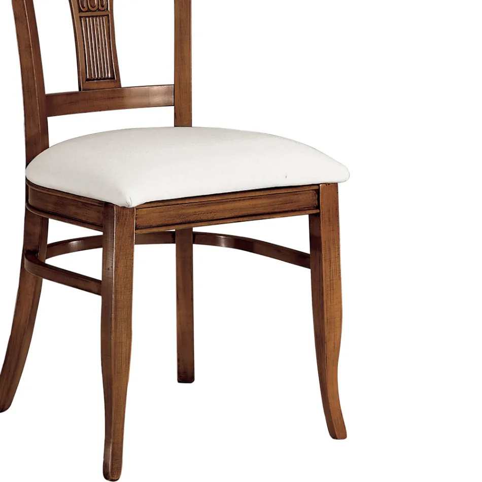 Stol i hvidt øko-læder og patineret kirsebærtræ Fremstillet i Italien - Dolomit Viadurini