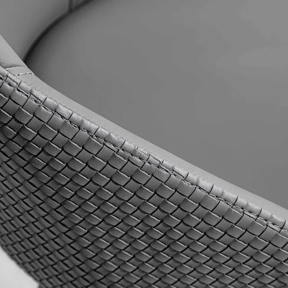 Øko-læderstol med dekoreret ryg og sort metalbase, 2 stykker - Nima Viadurini