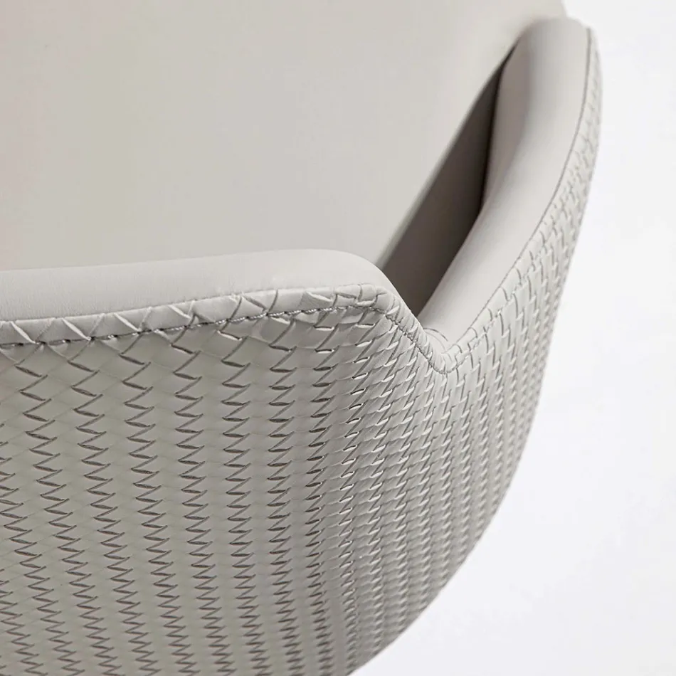 Øko-læderstol med dekoreret ryg og sort metalbase, 2 stykker - Nima Viadurini