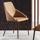 Øko-læderstol med dekoreret ryg og sort metalbase, 2 stykker - Nima Viadurini