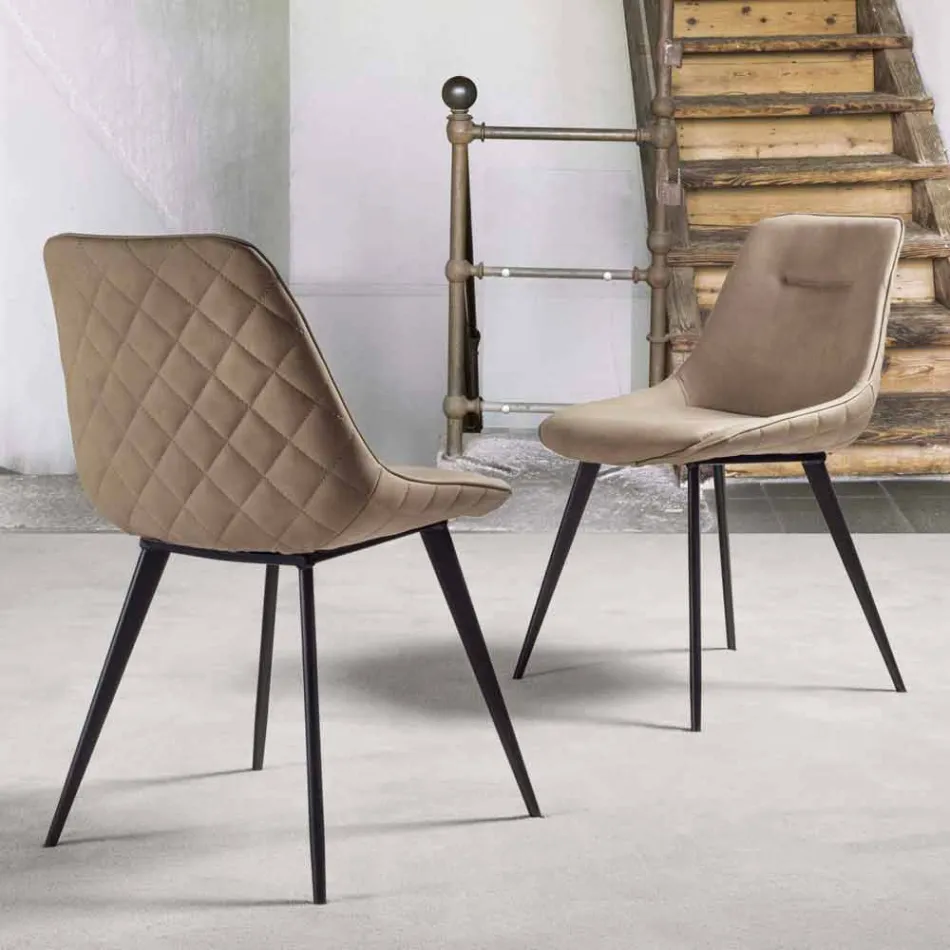 Nabuk Effect Ecoleather Stol, Metalstruktur - Ermes Viadurini