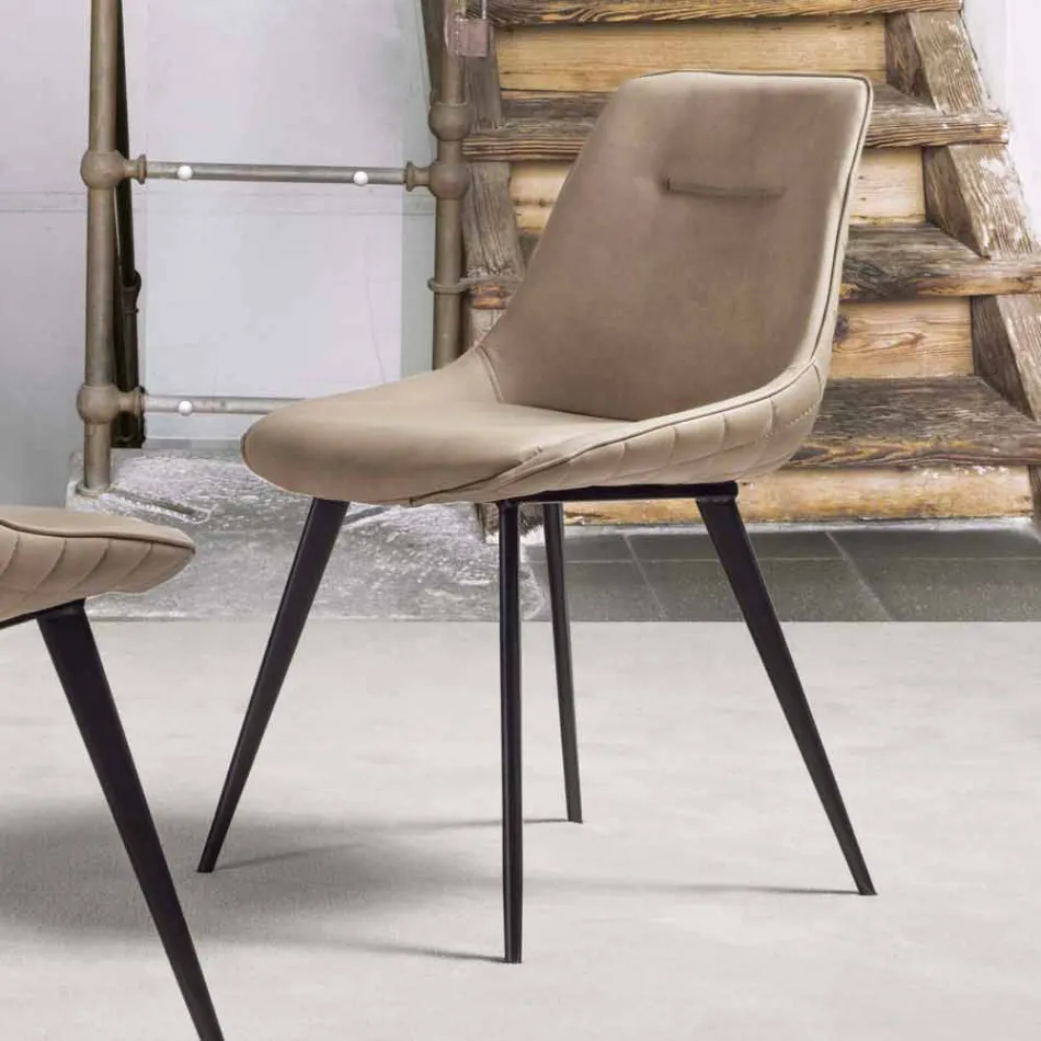Nabuk Effect Ecoleather Stol, Metalstruktur - Ermes Viadurini
