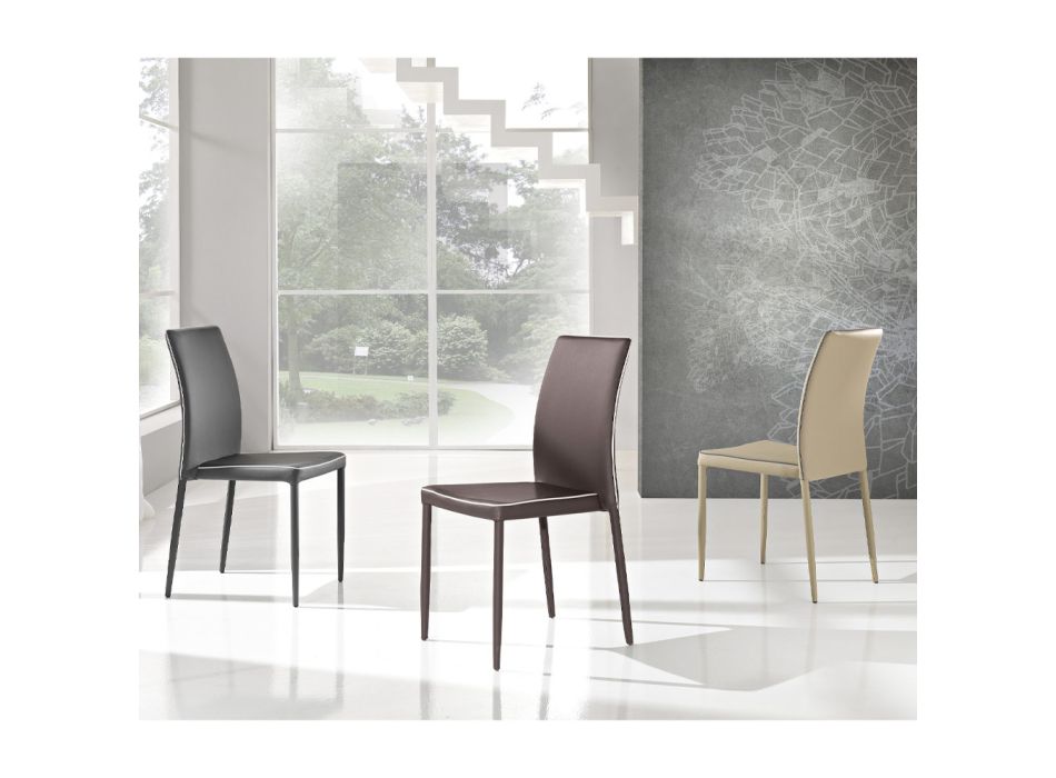 Stabelbar imiteret læderstol med kant moderne design 4 stykker - Vaiana Viadurini