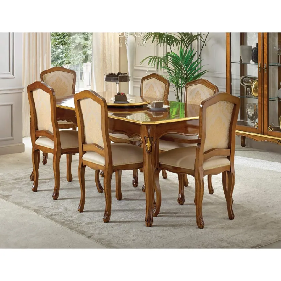 Klassisk træstol med luksuriøst polstret stof lavet i Italien - Majestæt Viadurini