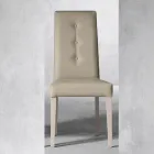 Træstol og Øko-lædersæde med italienske designknapper - Mircea Viadurini