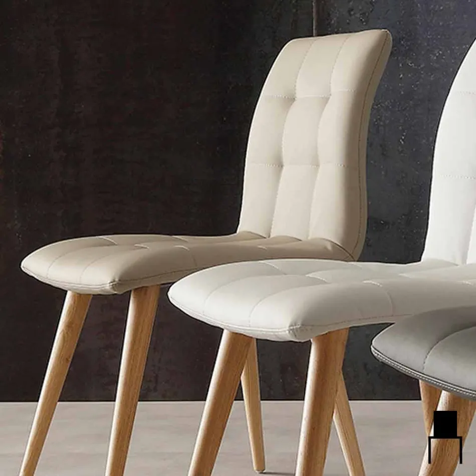 Stol i massivt træ betrukket med lilla øko-læder Viadurini