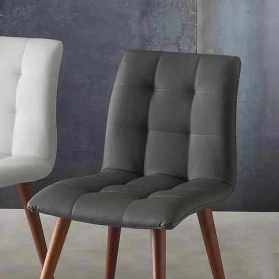 Stol i massivt træ betrukket med lilla øko-læder Viadurini