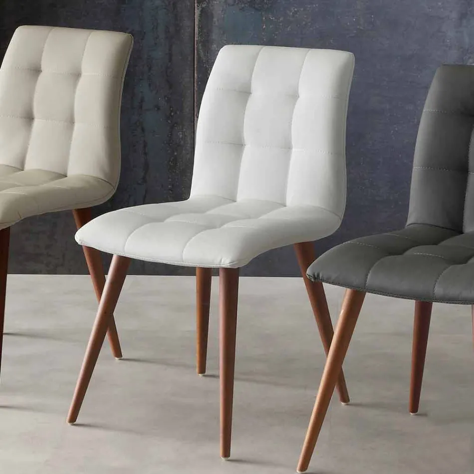 Stol i massivt træ betrukket med lilla øko-læder Viadurini