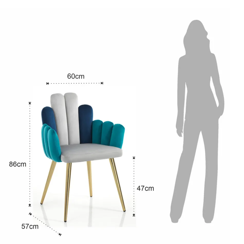 Stol i grå, grøn og blå fløjlseffekt stof - vandmelon Viadurini