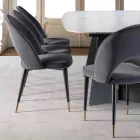 Fløjlstol med sort metal og ben i messing af messing, 4 stykker - Sibea Viadurini