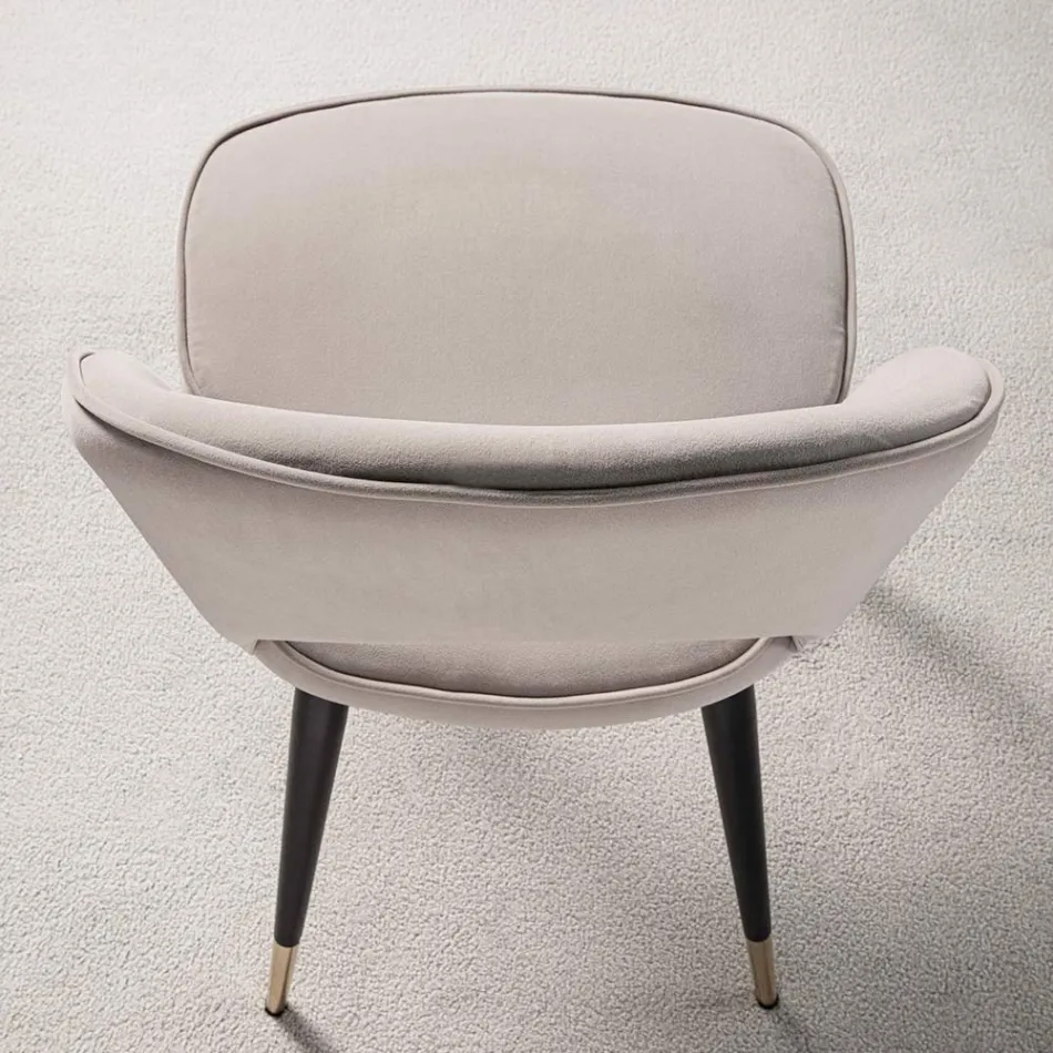 Fløjlstol med sort metal og ben i messing af messing, 4 stykker - Sibea Viadurini