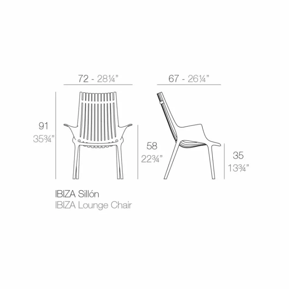 Lounge stol med armlæn til udendørs i plastik 4 stykker - Ibiza af Vondom Viadurini