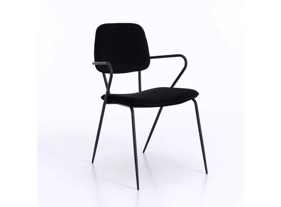 Moderne stol med armlæn og sæde overdækket i fløjl, 4 stykker - Cioli Viadurini