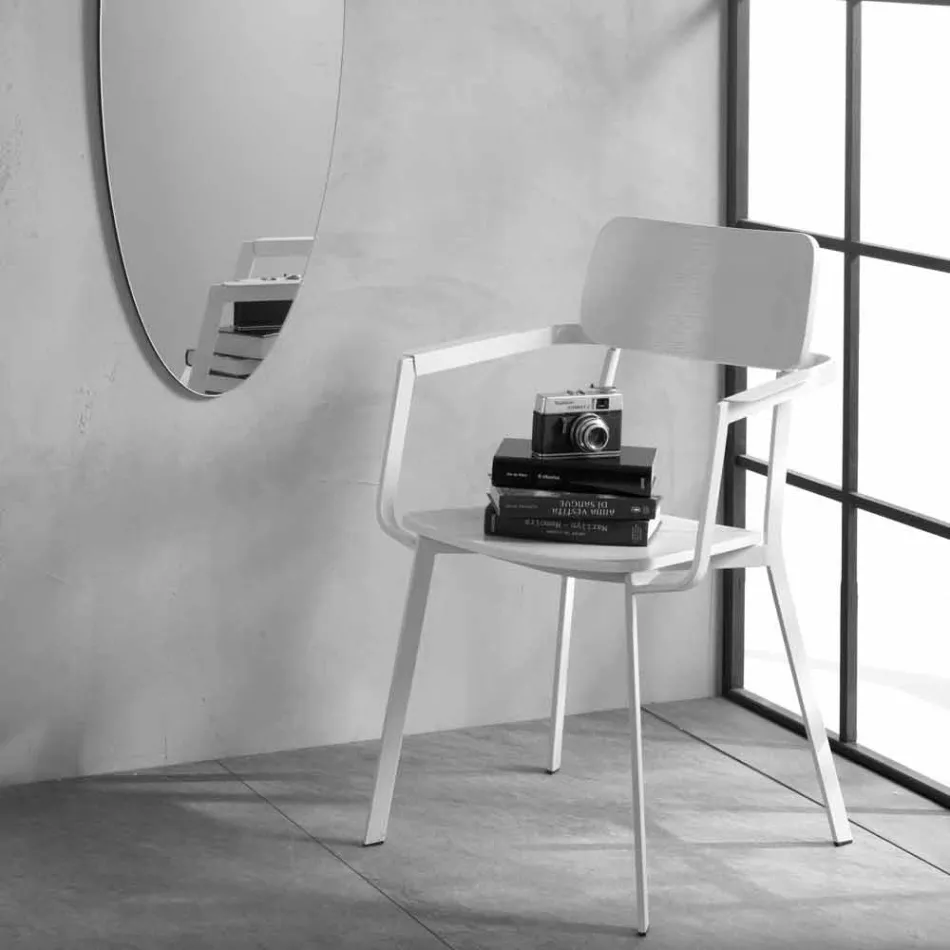 Moderne træstol med malet metalstruktur, 4 stykker - Habibi Viadurini