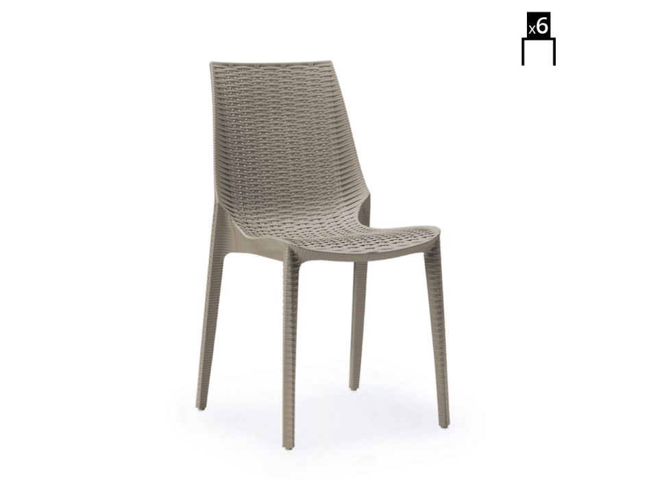 Moderne stol i flettet teknopolymer lavet i Italien 6 stykker - Erminia Viadurini