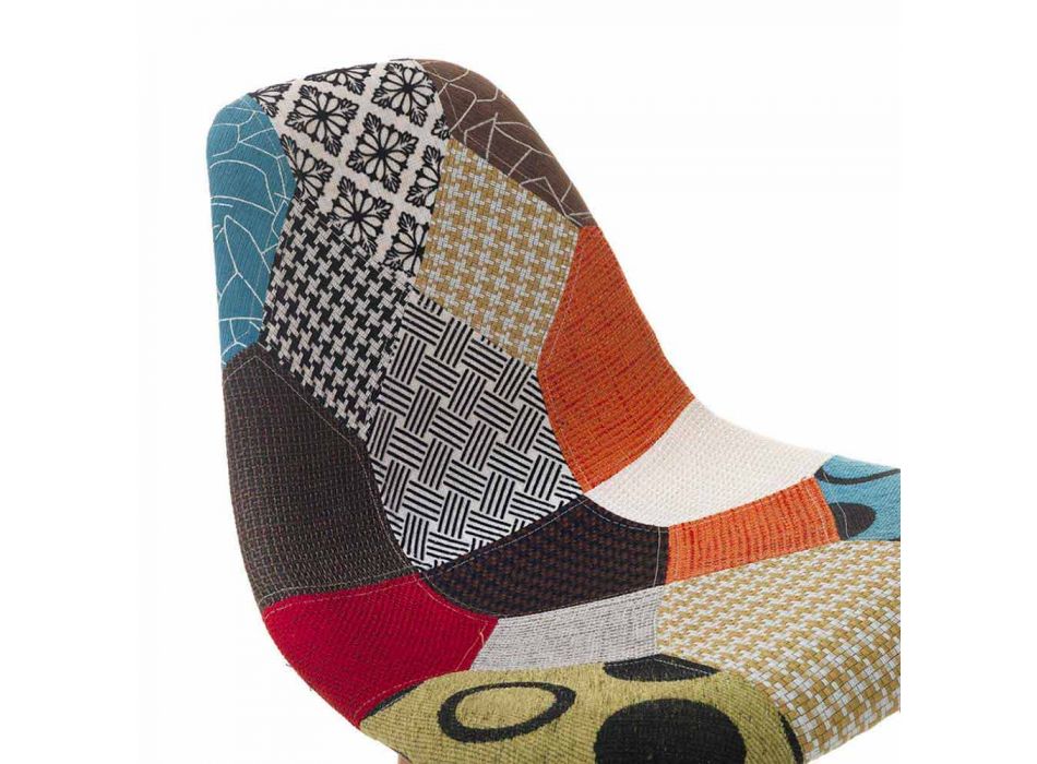 Moderne stol i patchworkstof med træben, 4 stykker - Selena Viadurini