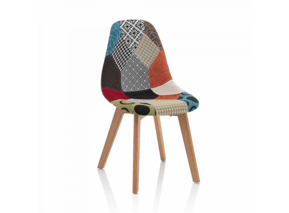Moderne stol i patchworkstof med træben, 4 stykker - Selena Viadurini