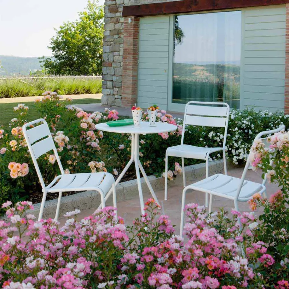 Stabelbar udendørs stol pulverlakeret Fremstillet i Italien, 4 stykker - Amina Viadurini