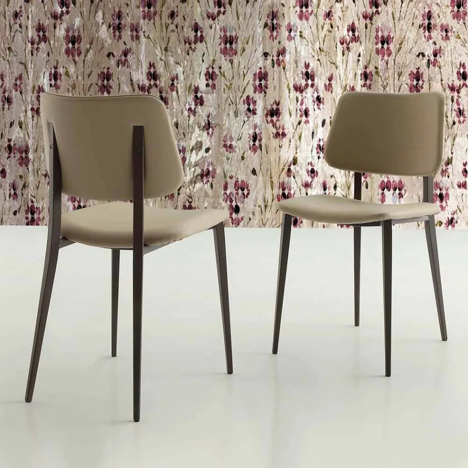 Spisestolstol i økolæder og metal fremstillet i Italien, 2 stykker - selen Viadurini