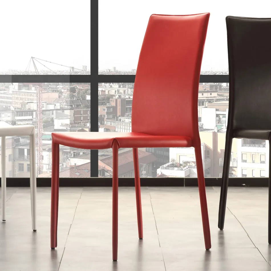 Spisestuestol i metal betrukket med kunstlæder, 4 stk - Nadia Viadurini