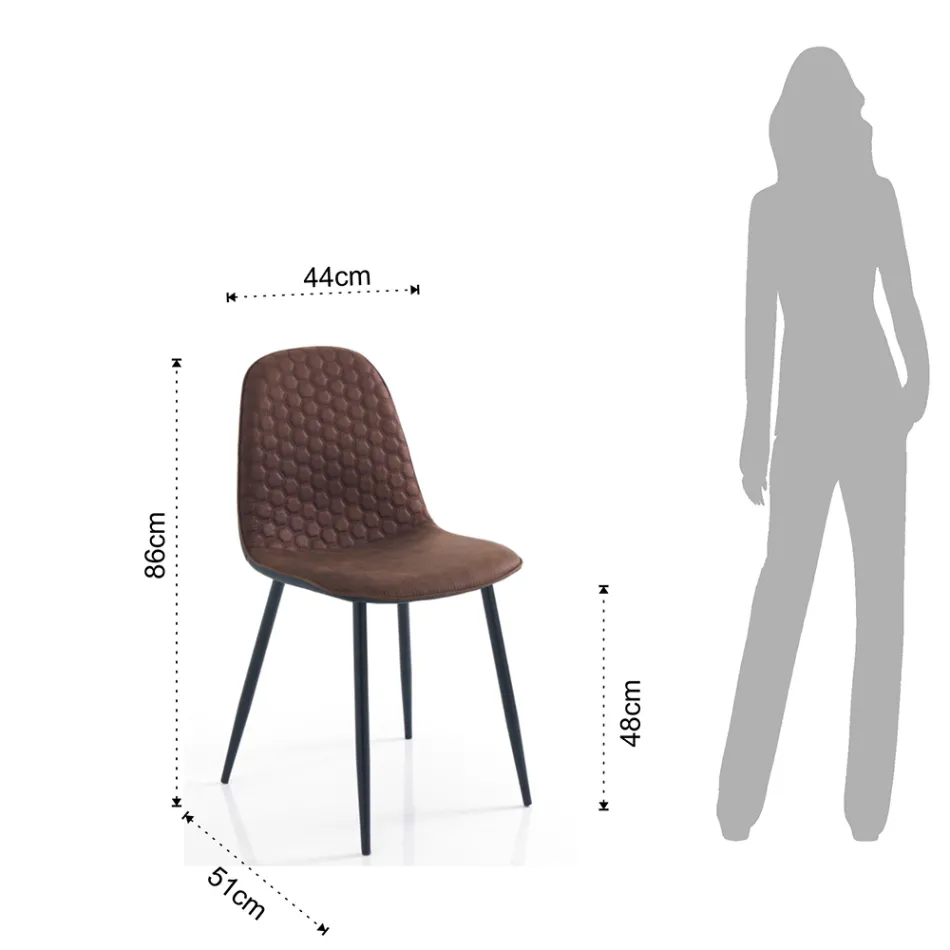 Spisestuestol i mikrofiber og mat sort metal 4 stykker - Jake Viadurini