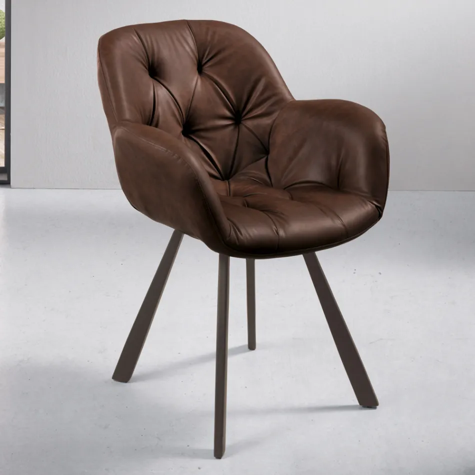 Spisestuestol i Ecoleather Metalstruktur 2 stk - Delpiero Viadurini