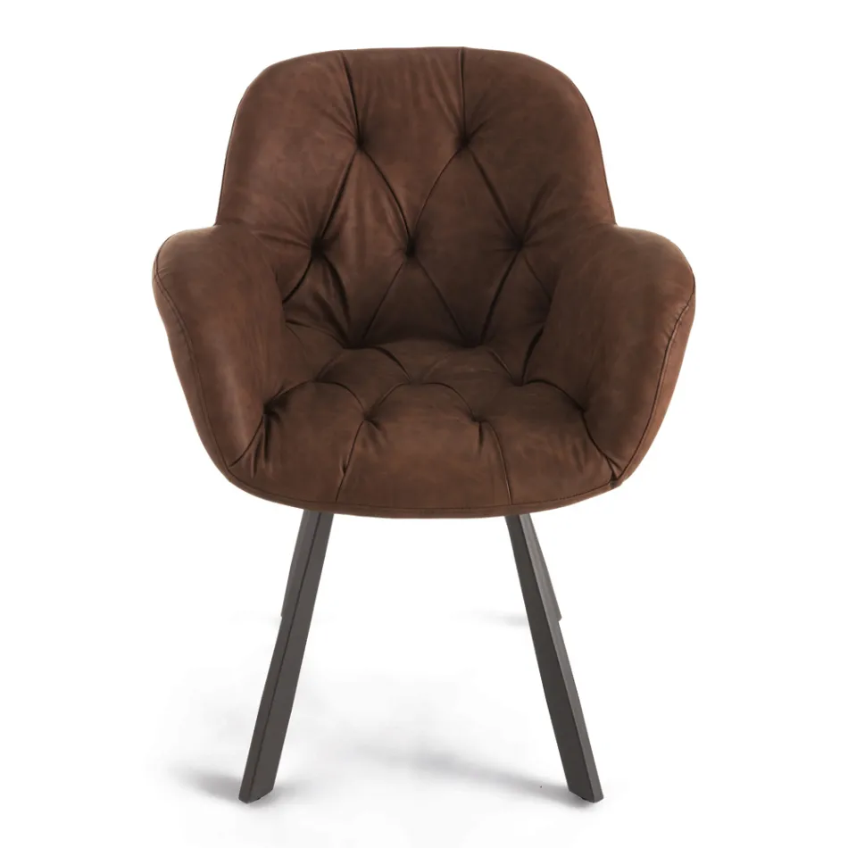 Spisestuestol i Økolæder metalstruktur 2 stk - Delpiero Viadurini