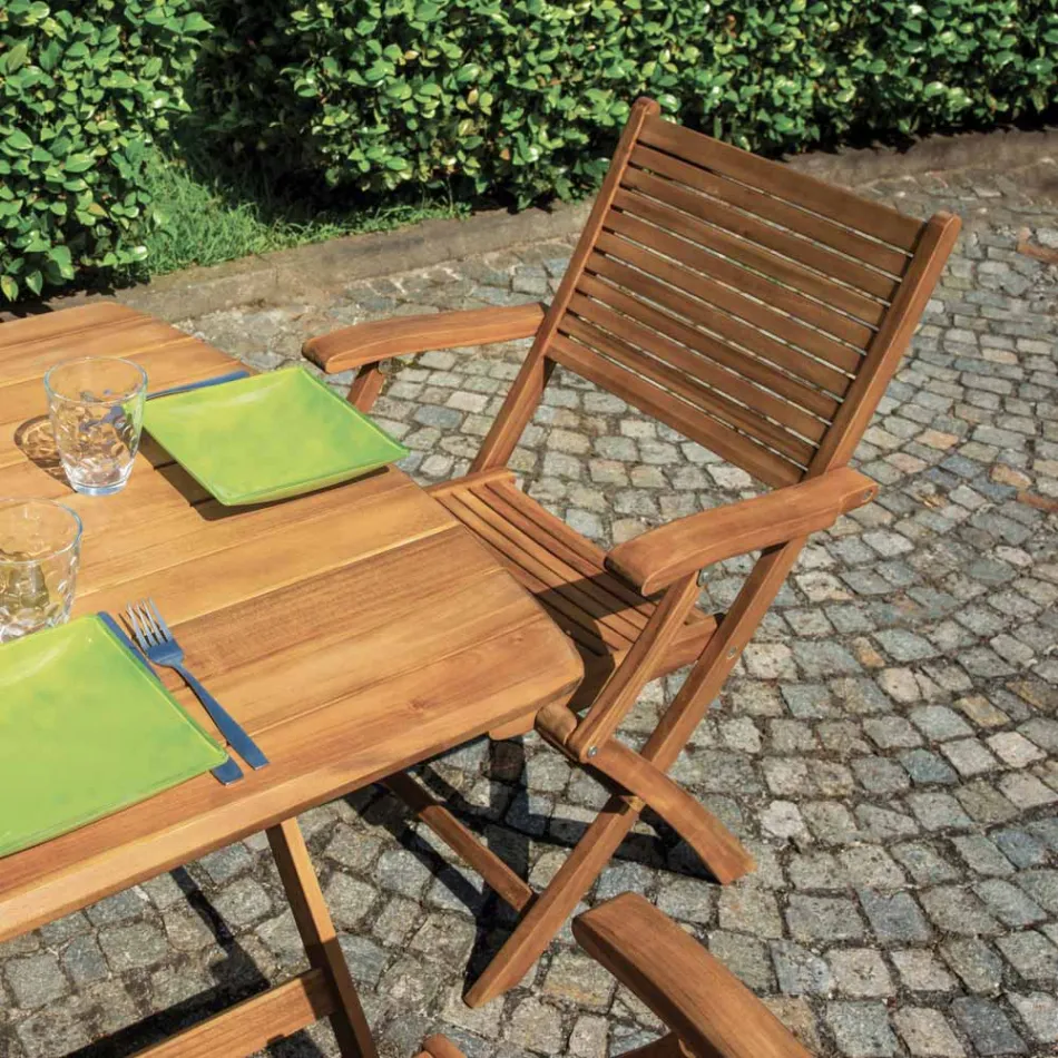 Udendørs foldestol i akacietræ med valgfri armlæn - Fontana Viadurini