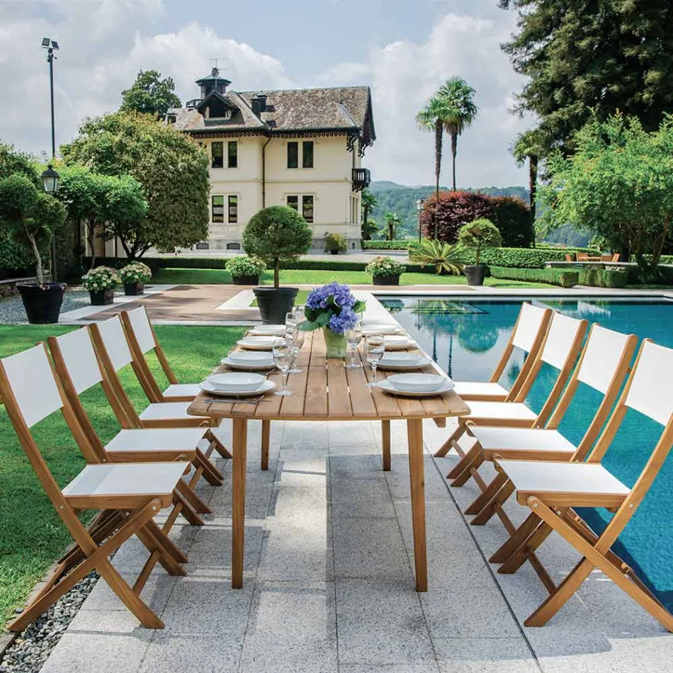 Udendørs klapstol i akacietræ og tekstilen - perfekt Viadurini