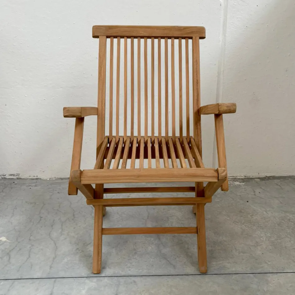 Sammenklappelig udendørs teakstol med armlæn – Yggdrasil Viadurini