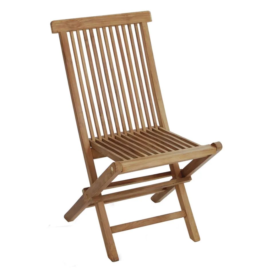 Sammenklappelig havestol lavet af teaktræ - lys Viadurini
