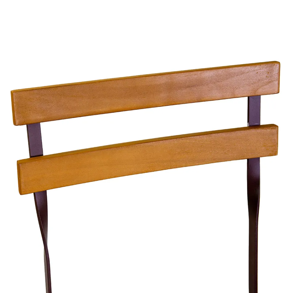 Foldestol i metal med sæde og ryglæn i akacietræ - Estate Viadurini