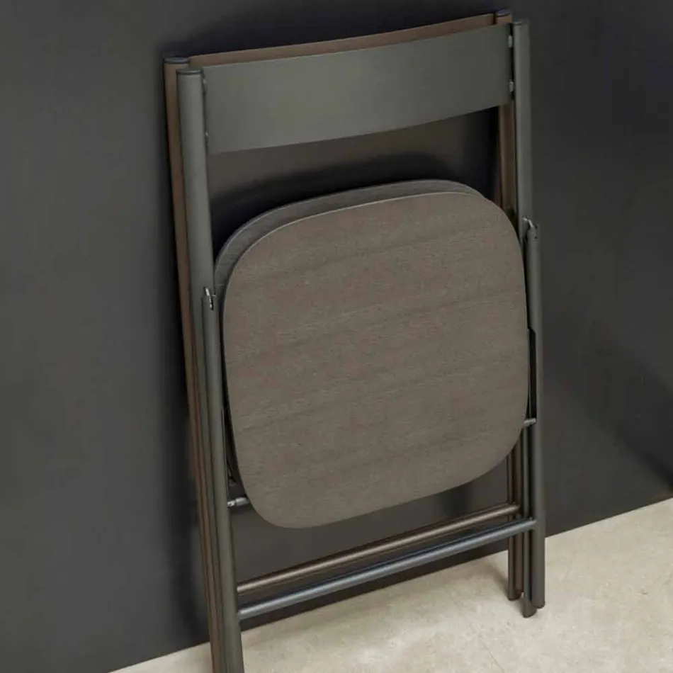 Klapstol i metal og egetræ 2 dele fremstillet i Italien - Roberta Viadurini