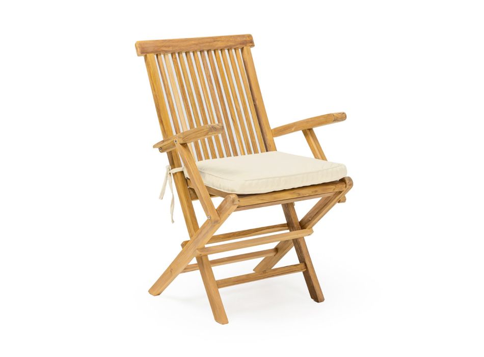 Udendørs klapstol i teaktræ med armlæn – Yggdrasil Viadurini