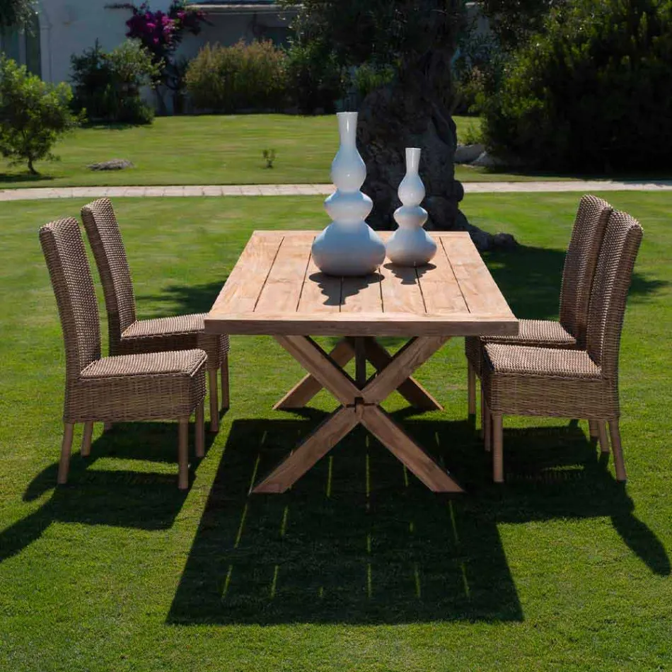 Udendørs spisestol i vævet syntetisk rotting og stof, 2 stykker - Yves Viadurini