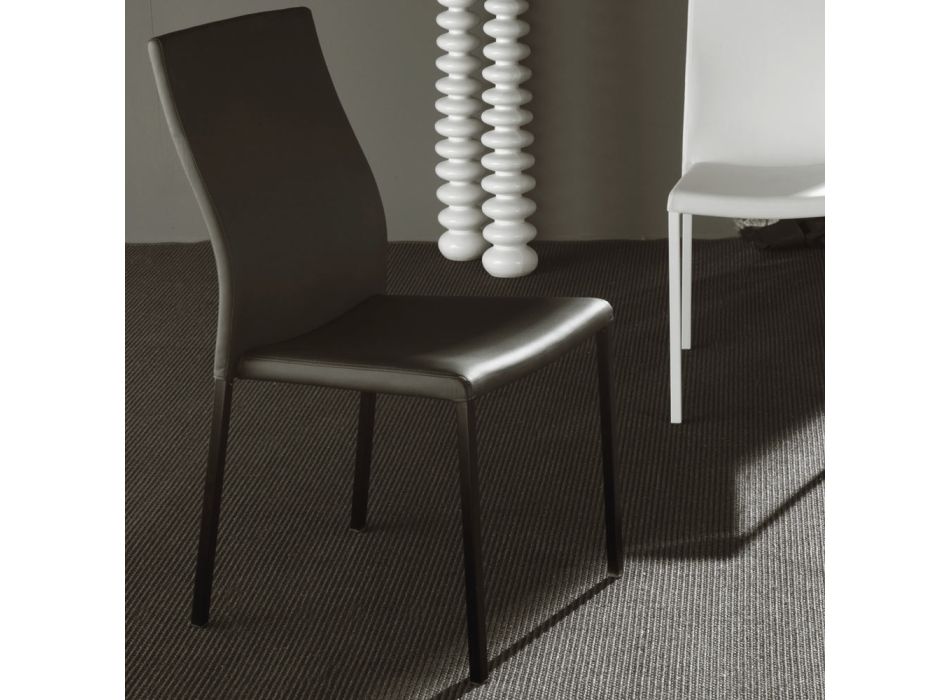 Moderne spisestuestol i malet metal og Øko-lædersæde, 4 stk - Alba Viadurini