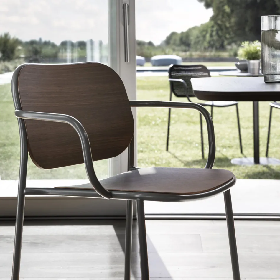 Spisestuestol i træ og metal Made in Italy 2 stk - Saffia Viadurini