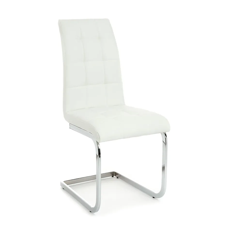 Spisestuestol i syntetisk læder og forkromet metal 4 stk - Molise Viadurini