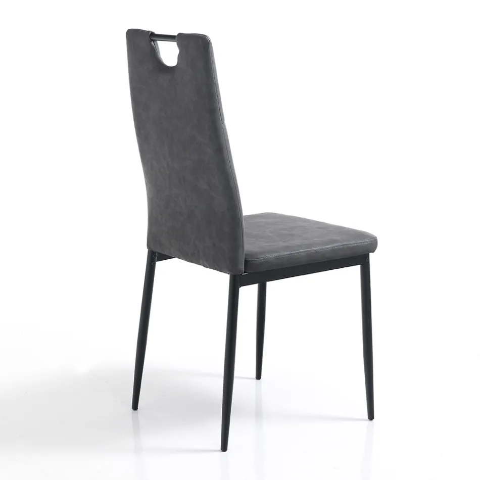 Spisestuestol i gammelt syntetisk læder 4 stykker - Cassandra Viadurini